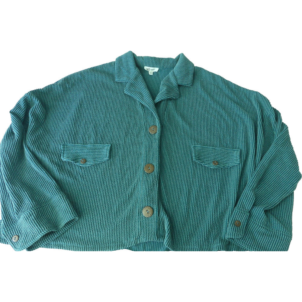 Blumin Apparel Green Textured‎ Top 3X Button Shacket Lagenlook Oversize Layer